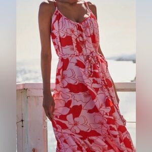 Sugarlips Red and Pink Floral Maxi Dress
